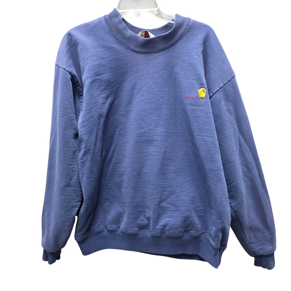 Vintage Carhartt Crewneck Sweatshirt Blue Thermal Lined Embroidered Logo Mens XL